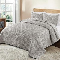 Exclusivo Mezcla Soft Quilt Set Queen Full Size 3 Pieces Lightweight Quilts Light Grey Bedspreads Coverlets Bedding Set For All