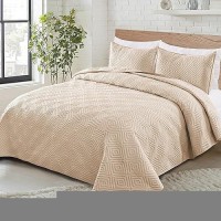 Exclusivo Mezcla Quilt Set King Size 3 Pieces Soft Lightweight Quilts Brich Beige Bedspreads Coverlets Classic Pattern Bedding