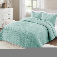 Exclusivo Mezcla Soft Quilt Set Queen Full Size 3 Pieces Lightweight Quilts Aqua Bedspreads Coverlets Bedding Set For All Seaso