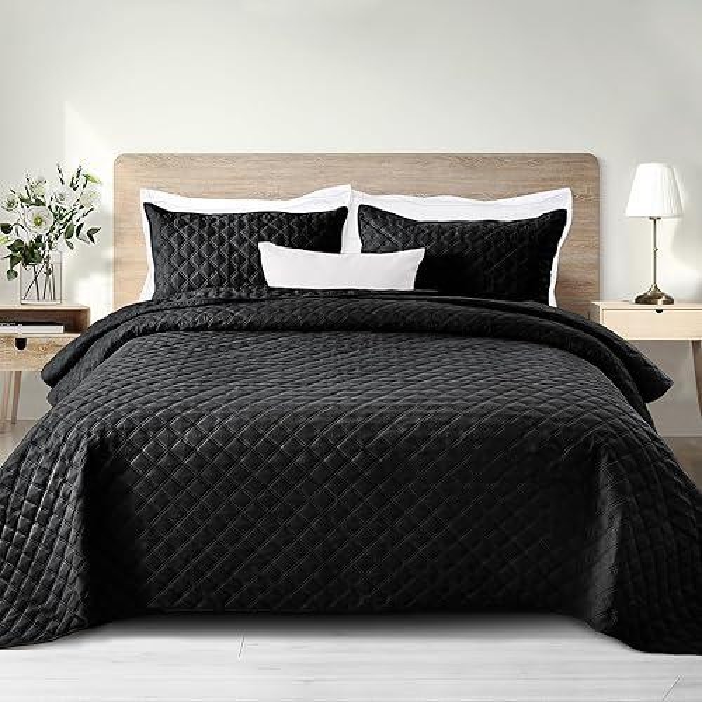 Exclusivo Mezcla Soft Quilt Set Twin Size 2 Pieces Lightweight Quilts Black Bedspreads Coverlets Bedding Set For All Seasons G