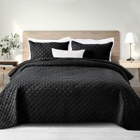 Exclusivo Mezcla Soft Quilt Set Queen Full Size 3 Pieces Lightweight Quilts Black Bedspreads Coverlets Bedding Set For All Seas