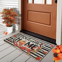 Voanos Fall Welcome Home Door Mat Pumpkin Maple Leafs Theme Doormat Nonslip Rubber Matt For Indoor Outdoor Entrance Autumn Tha