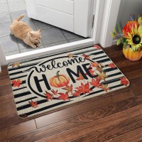 Voanos Fall Welcome Home Door Mat Pumpkin Maple Leafs Theme Doormat Nonslip Rubber Matt For Indoor Outdoor Entrance Autumn Tha