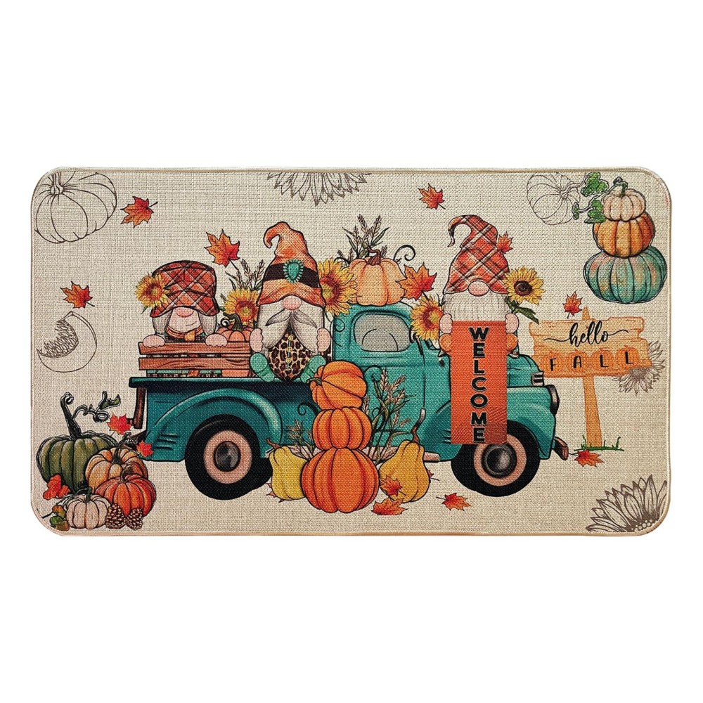 Voanos Fall Decorative Doormat Hello Fall Door Mat Gnome And Pumpkins Truck Welcome Floor Door Mat For Indoor Outdoor Entrance