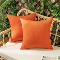 Woaboy Set Of 2 Outdoor Waterproof Throw Pillow Covers Bright Orange Decorative Farmhouse Linen Pillowcase Solid Cushion Cases For Bedroom Living Room Sofa Chairs 20X20 Inch