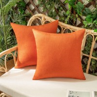 Woaboy Set Of 2 Outdoor Waterproof Throw Pillow Covers Bright Orange Decorative Farmhouse Solid Cushion Cases For Bed Sofa Couch Car Living Room 16X16 Inch