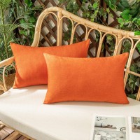 Woaboy Set Of 2 Outdoor Waterproof Throw Pillow Covers Bright Orange Decorative Farmhouse Pillowcase Solid Cushion Cases For Bed Sofa Couch Car Living Room 12X20 Inch