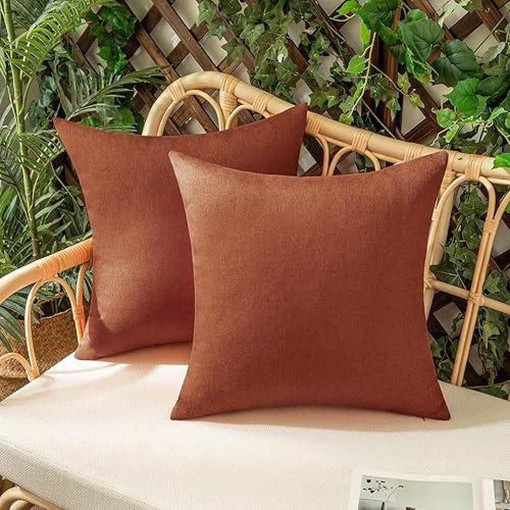 Woaboy Set Of 2 Outdoor Waterproof Throw Pillow Covers Rust Decorative Farmhouse Linen Pillowcase Solid Fall Cushion Cases For B