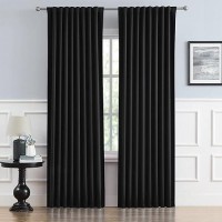 Dualife Black Blackout Thermal Insulated Curtains Heat Blocking Energy Saving Curtains 72 Inches Long 2 Panels Set Back Tab Rod Pocket