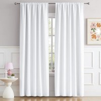 Dualife White Room Darkening Curtains Half Blackout Curtains 63 Inch Length Summer Heat Insulated Room Divider Opaque Curtains For Bedroom Nursery Back Tab W52 X L63