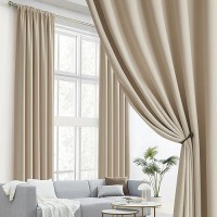 Dualife Taupe Room Darkening Curtains Short 2 Panels Set 45 Inch Length Light Coffee Cafe Curtains & Drapes For Bedroom 52 By 45 Inch Back Tab Loop Pocket