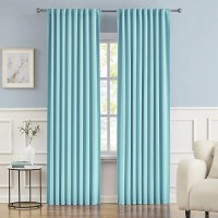 Dualife Aqua Color Curtains For Bedroom Rod Pocket Back Tab Window Treatment Panels Room Darkening Drapes For Living Room 52 X 63 Inch  Aqua Blue  2 Panels Set