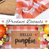 Fall Decor Door Mat Combo Set  100% Coco Coir Welcome Mat + 28 X 43 Inches Orange And White Plaid Rug - Fall Thanksgiving Front Porch Entryway Floor Doormat  Indoor Outdoors Autumn Mats Hello Pumpkin