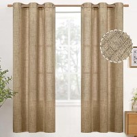 Youngstex Toffee Linen Curtains 72 Inches Long For Farmhouse Burlap Textured Window Drapes With Bronze Grommet Light Filtering F