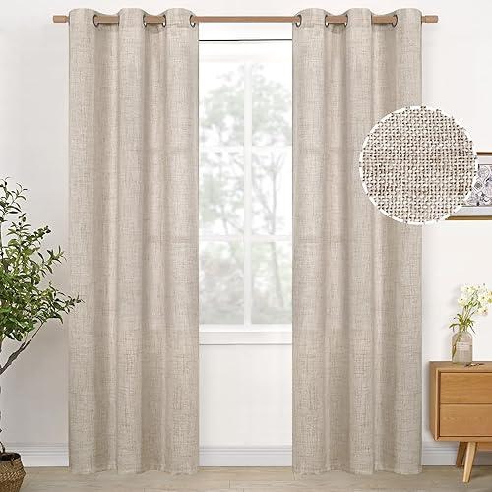 Youngstex Natural Linen Curtains 84 Inches Long For Bedroom Bronze Grommet Rustic Textured Window Drapes For Living Room Kids Ro