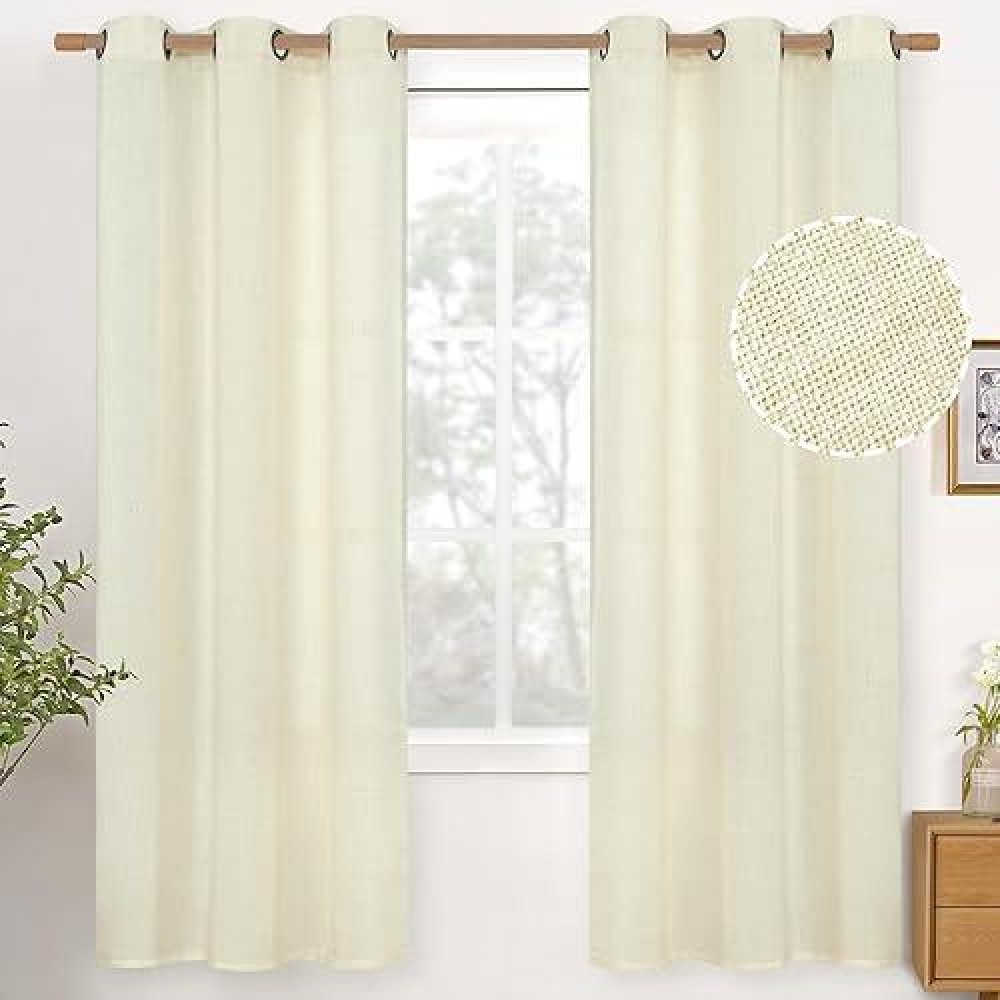 Youngstex Cream Linen Curtains 72 Inch Long Bronze Grommet Boho Light Filtering Textured Window Curtain Drapes For Bedroom Livin