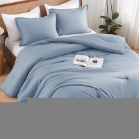 Andency Grayish Blue King Size Comforter Set 3 Pieces Solid Blue Bed Comforter Set Lightweight Fluffy Blue Bedding Comforter S