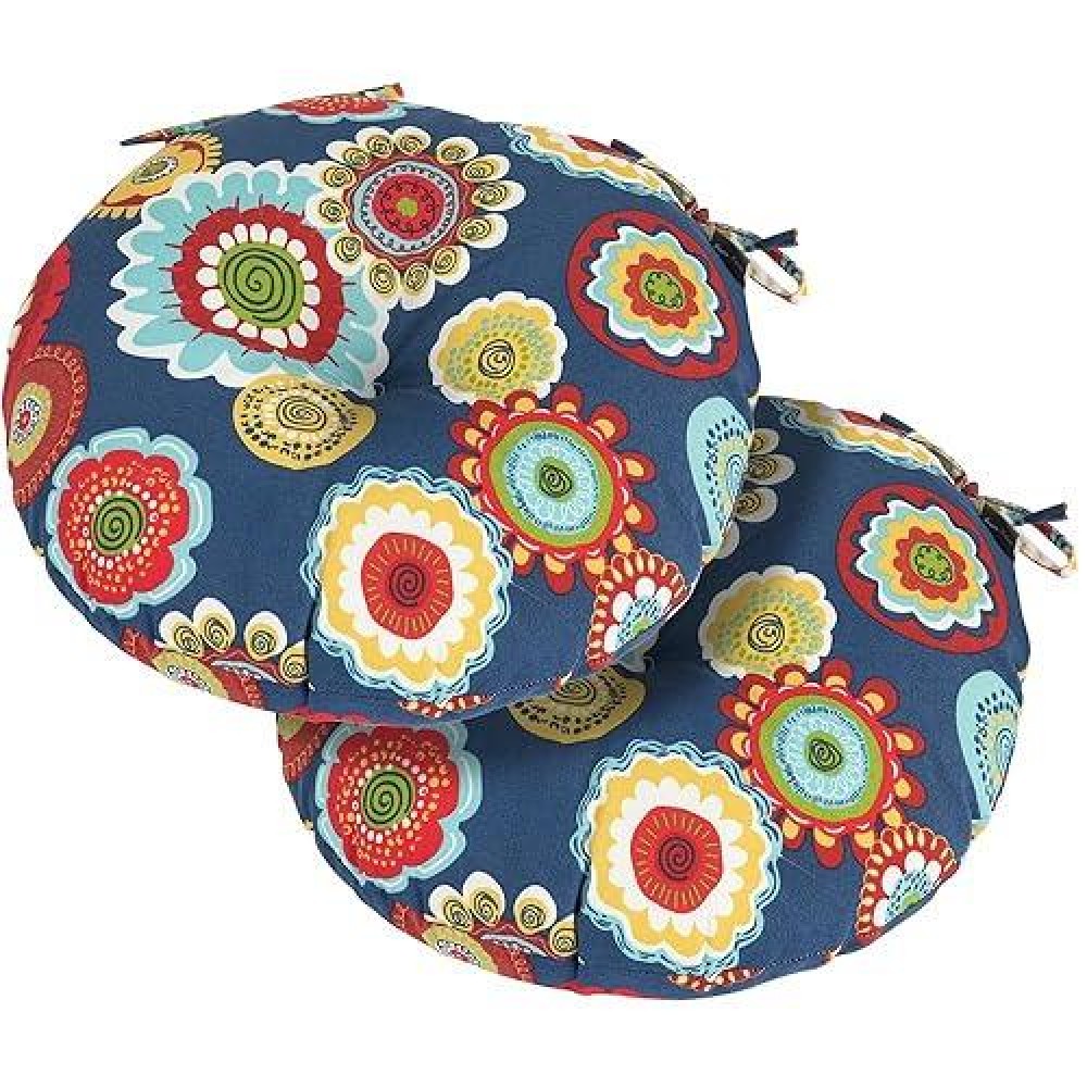 Magpie Fabrics Outdoor 15X15X4 Round Bistro Seat Cushions With Ties Set Of 2 Tufted Waterproof Patio Floor Chair Pads For