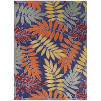 Nourison Aloha Indoor-Outdoor Navy Multicolor 6' X 9' Area Rug  Easy Cleaning  Non Shedding  Bed Room  Living Room  Dining Room  Backyard  Deck  Patio (6X9)