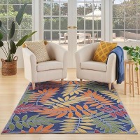 Nourison Aloha Indoor-Outdoor Navy Multicolor 6' X 9' Area Rug  Easy Cleaning  Non Shedding  Bed Room  Living Room  Dining Room  Backyard  Deck  Patio (6X9)