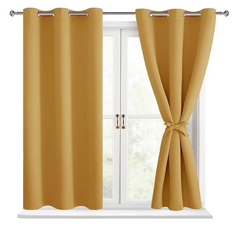 Hiasan Short Blackout Curtains For Bedroom Thermal Insulated Light Blocking Window Curtains For Living Room 2 Drape Panels