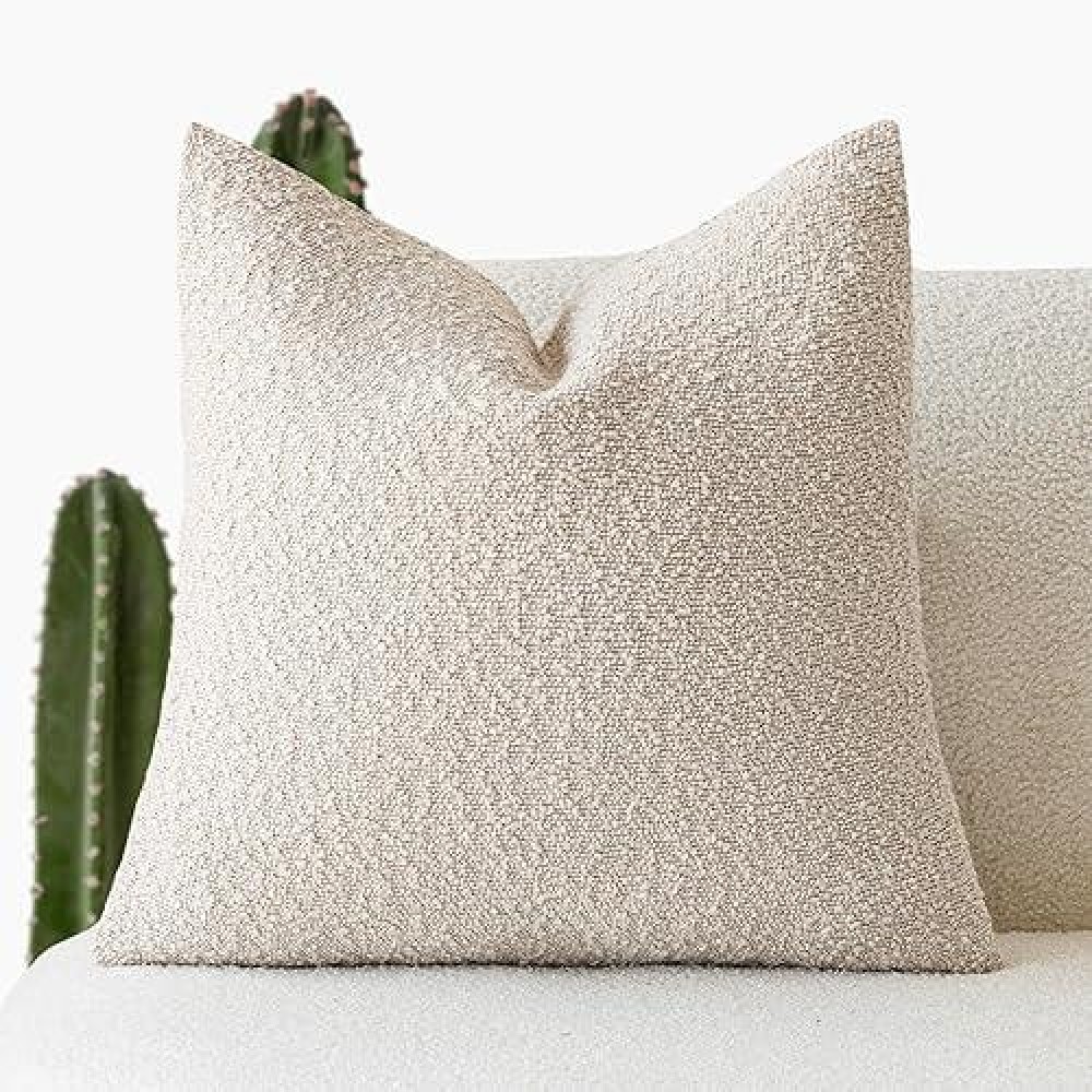 Foindtower Textured Boucle Throw Pillow Covers Accent Solid Pillow Cases Cozy Soft Decorative Couch Cushion Case For Chair Sofa