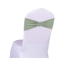 Sinssowl Pack Of 50Pcs Spandex Sage Green Chair Sashes Bows Elastic Chair Cover Bands Slider Buckles For Wedding Reception Banquet Bridal Decorations - Sage Green