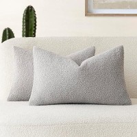 Foindtower Pack Of 2 Curly Faux Fur Decorative Throw Pillow Covers Soft Plush Cushion Case With Zipper Cozy Boho Lumbar Pillowc