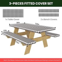 Picnic Table Cover With Bench Covers 6Ft Waterproof Elastic Fitted Tablecloth Cover 3Piece Set Vinyl Tablecloth With Flannel