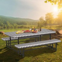 Picnic Table Cover With Bench Covers 6Ft Waterproof Elastic Fitted Tablecloth Cover 3Piece Set Vinyl Tablecloth With Flannel