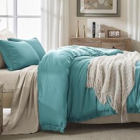 Andency Aqua Tassel Comforter Set Full(79X90Inch)  3 Pieces(1 Boho Comforter  2 Pillowcases) Farmhouse Shabby Chic Comforter Set  Soft Microfiber Lightweight Fringe Bedding Comforter Set