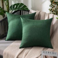 Miulee Pack Of 2 Christmas Decorative Outdoor Solid Waterproof Throw Pillow Covers Polyester Linen Garden Farmhouse Cushion Cases For Patio Tent Balcony Couch Sofa 18X18 Inch Christmas Green