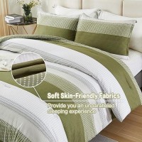 Litanika Olive Green Comforter Set Full 3 Pieces Lightweight Olive Green White Colorblock Stripe Fluffy Bedding Comforter Sets