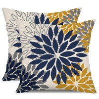 Dfxsz Blue Yellow Flower Pillow Covers 20X20 Inch Set Of 2 Outdoor Throw Pillows Outdoor Waterproof Decor For Living Room Sofa P