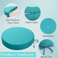 Idee-Home Round Outdoor Bistro Chair Cushions Set Of 2  15 X15 X 3  Thick Round Seat Cushions With Ties  Waterproof Round Patio Chair Pads For Outdoor Furniture Peacock Blue