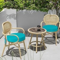 Idee-Home Round Outdoor Bistro Chair Cushions Set Of 2  15 X15 X 3  Thick Round Seat Cushions With Ties  Waterproof Round Patio Chair Pads For Outdoor Furniture Peacock Blue