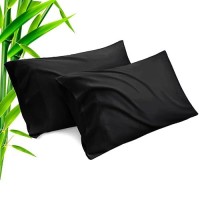 Telus Black Pillow Cases Queen Size 2 Pack Bamboo Rayon Cooling Pillowcases With Envelope Closure Cool Breathable Pillow Case