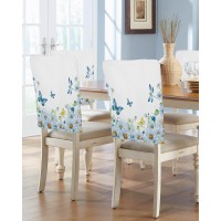 Tweetybed Chair Back Cover Floral Plant Flower Dining Chair Slipcovers Spring Butterfly Dragonfly Stretch Removable Chair Protector For Kitchen Decoration Set Of 6