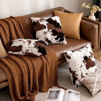 Woaboy Pack Of 2 Luxury Faux Fur Throw Pillow Covers Cowhide Decorative Soft Fluffy Plush Couch Throws Brindle Cushion Covers Fo