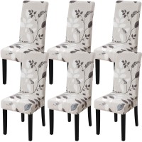 Yisun Dining Chair Covers Set Of 6, Stretch Printed Flower Dining Chair Cover, Parsons Chair Covers Removable Washable Chair Slipcover Protector For Dining Room, Kitchen, Ceremony (Leaf Pattern2)