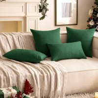 Woaboy Set Of 2 Green Outdoor Throw Pillow Covers Christmas Decorative Farmhouse Linen Pillowcase Solid Waterproof Cushion Cases