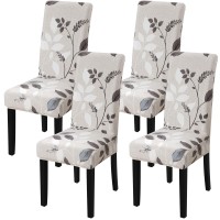 Yisun Dining Chair Covers Set Of 4, Stretch Printed Flower Dining Chair Cover, Parsons Chair Covers Removable Washable Chair Slipcover Protector For Dining Room, Kitchen, Ceremony (Leaf Pattern2)