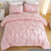 Andency California King Comforter Set Pink 104X96Inch Pinch Pleat Cal King Comforter Set 3 Pieces Oversized King Pintuck Bed