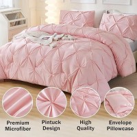 Andency California King Comforter Set Pink 104X96Inch Pinch Pleat Cal King Comforter Set 3 Pieces Oversized King Pintuck Bed