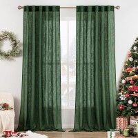 Miulee Emerald Green Linen Curtains 96 Inch Long For Bedroom Living Room Soft Thick Linen Textured Window Drapes Semi Sheer Lig