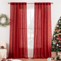 Miulee Red Linen Curtains 96 Inch Long For Bedroom Living Room Soft Thick Linen Textured Window Drapes Semi Sheer Light Filteri