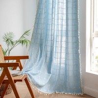 Deeprove Blue Boho Curtain 84 Inches Long For Kid Boy'S Bedroom Nursery Room  Cotton Linen Lattice Plaids Embroidery Semi Blackout Bohemian Window Treatment Grids Drape Tassels  1 Panel W52 X L84