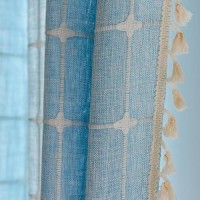 Deeprove Blue Boho Curtain 84 Inches Long For Kid Boy'S Bedroom Nursery Room  Cotton Linen Lattice Plaids Embroidery Semi Blackout Bohemian Window Treatment Grids Drape Tassels  1 Panel W52 X L84