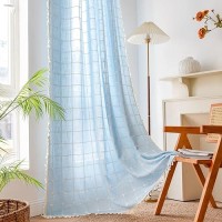 Deeprove Blue Boho Curtain 84 Inches Long For Kid Boy'S Bedroom Nursery Room  Cotton Linen Lattice Plaids Embroidery Semi Blackout Bohemian Window Treatment Grids Drape Tassels  1 Panel W52 X L84