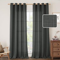 Lamit Dark Grey Linen Curtains For Living Room 108 Inch Faux Linen Textured Light Filtering Privacy Drapes Burlap Panels For Fa